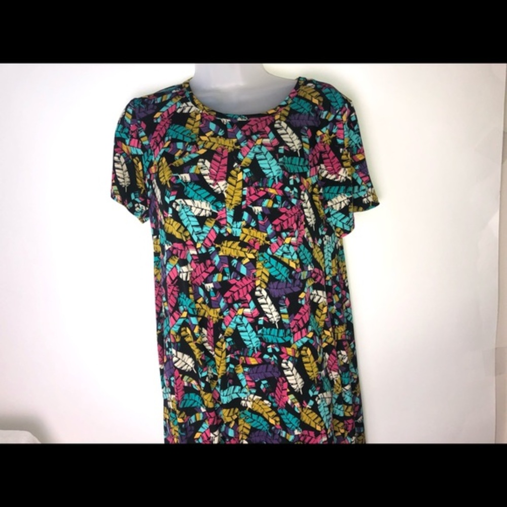 LuLaRoe Carly Dress Black w/Colorful Feathers XS,